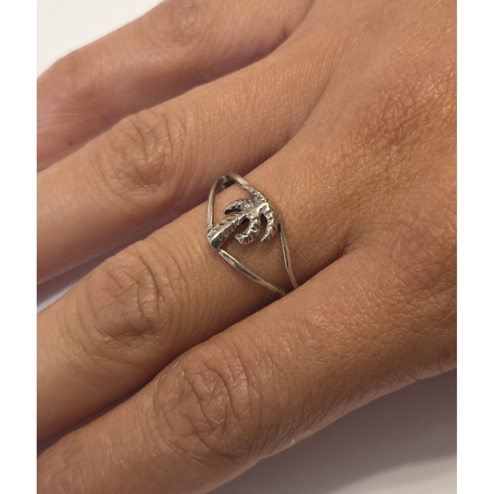Vintage Sterling Silver Palm Tree Ring Beach Jewelry Size 8.5